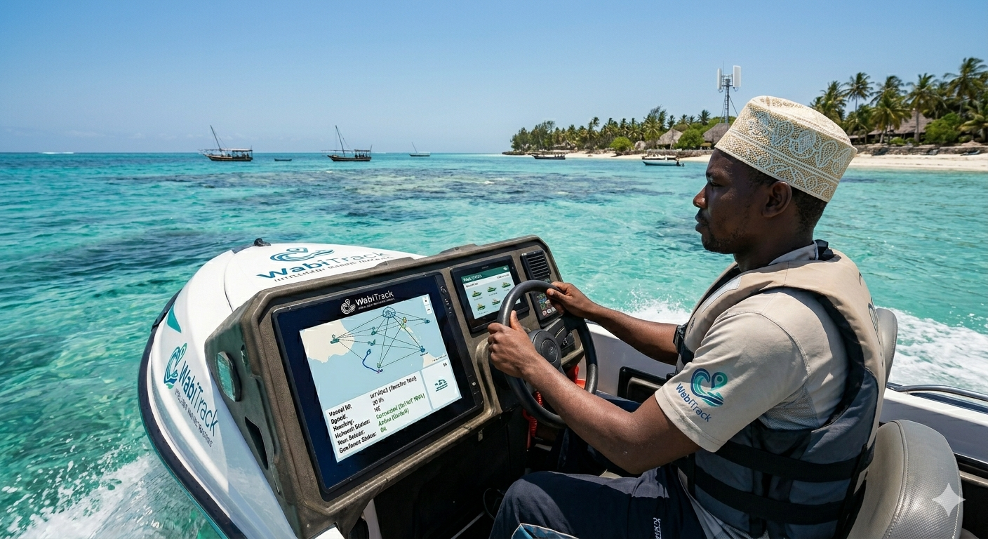 WabiTrack operator dashboard showing vessel tracking, geofence zones, and fleet management interface